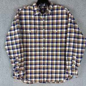 Cremieux Classics Plaid Button Down Shirt XL Blue Tan White Cotton